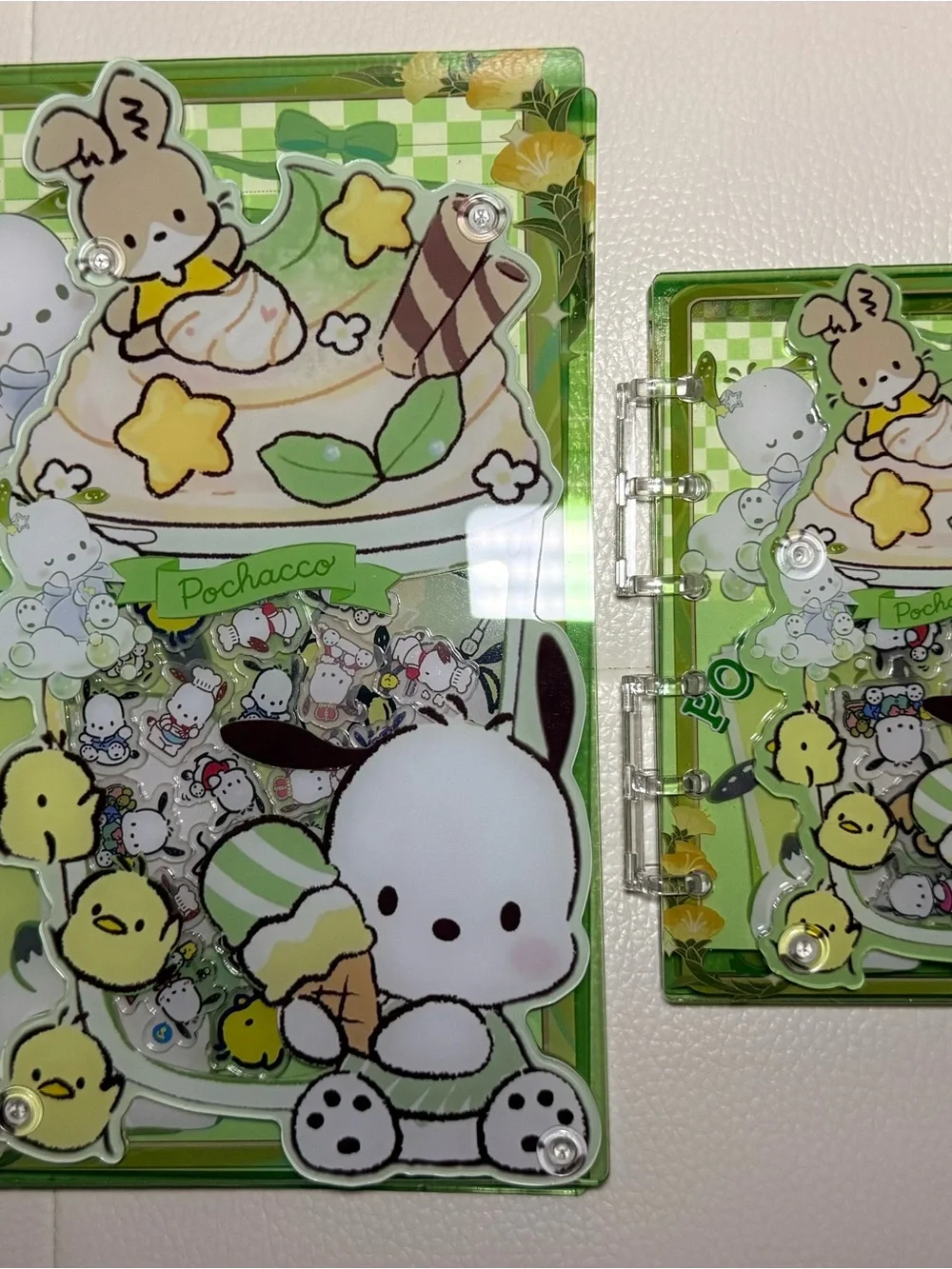 Sanrio Pochacco Green and Cream Acrylic Shaker Notebook Cover